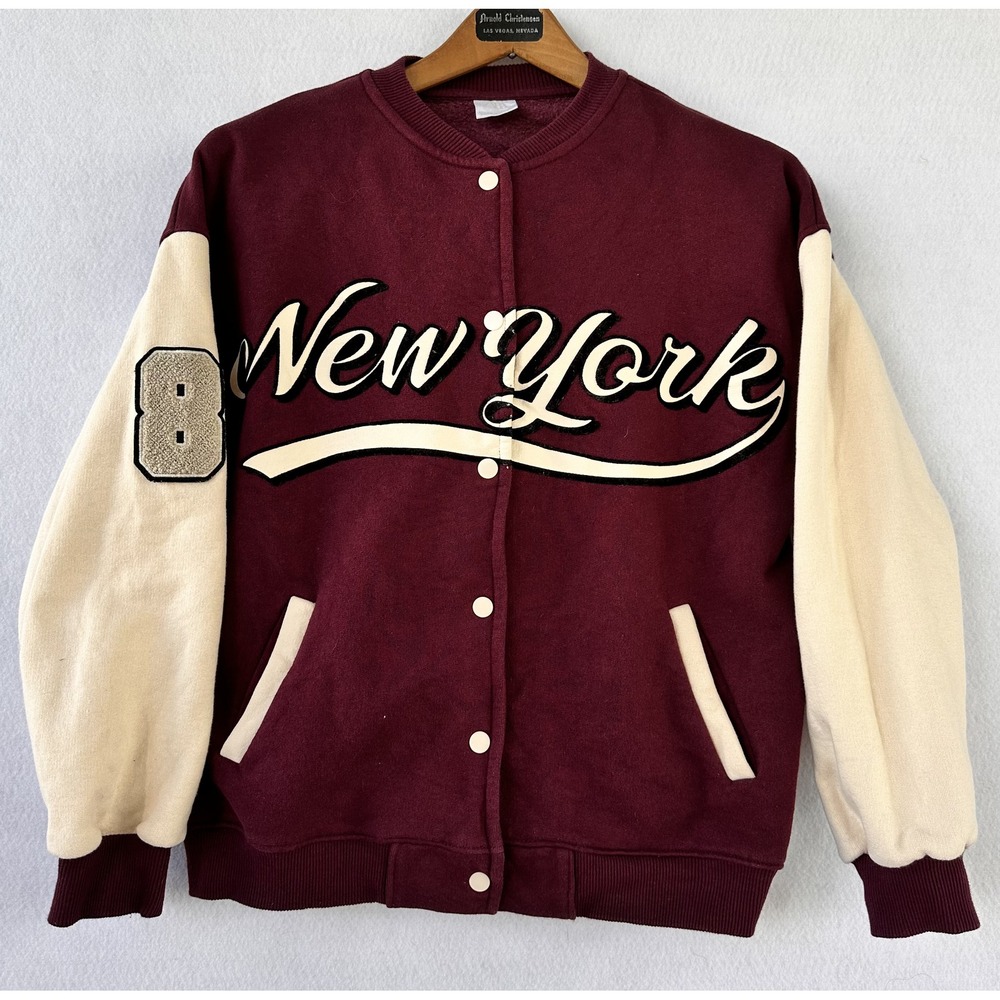 Zara Bomber Jacket Varsity New York Girls Size 13-14 Purple Excellent